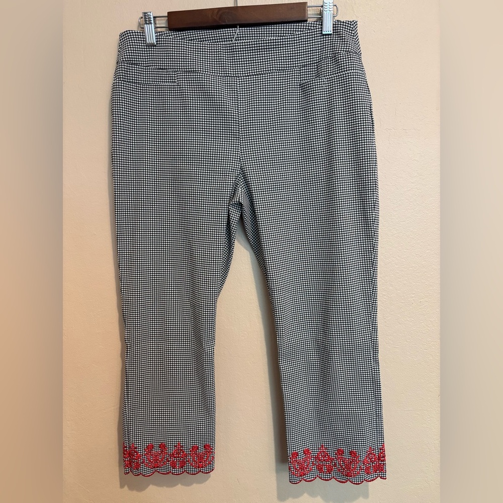 INC Petite Gingham Capri Pants with Strawberry Red Embroidery, Cute Summer